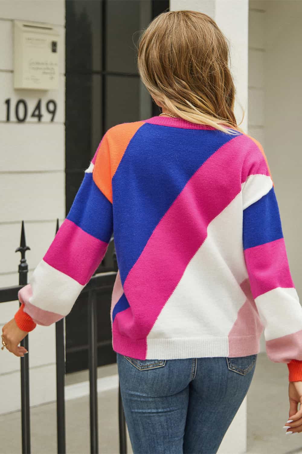 Angel Wings Color Block Round Neck Long Sleeve Sweater Secondary image