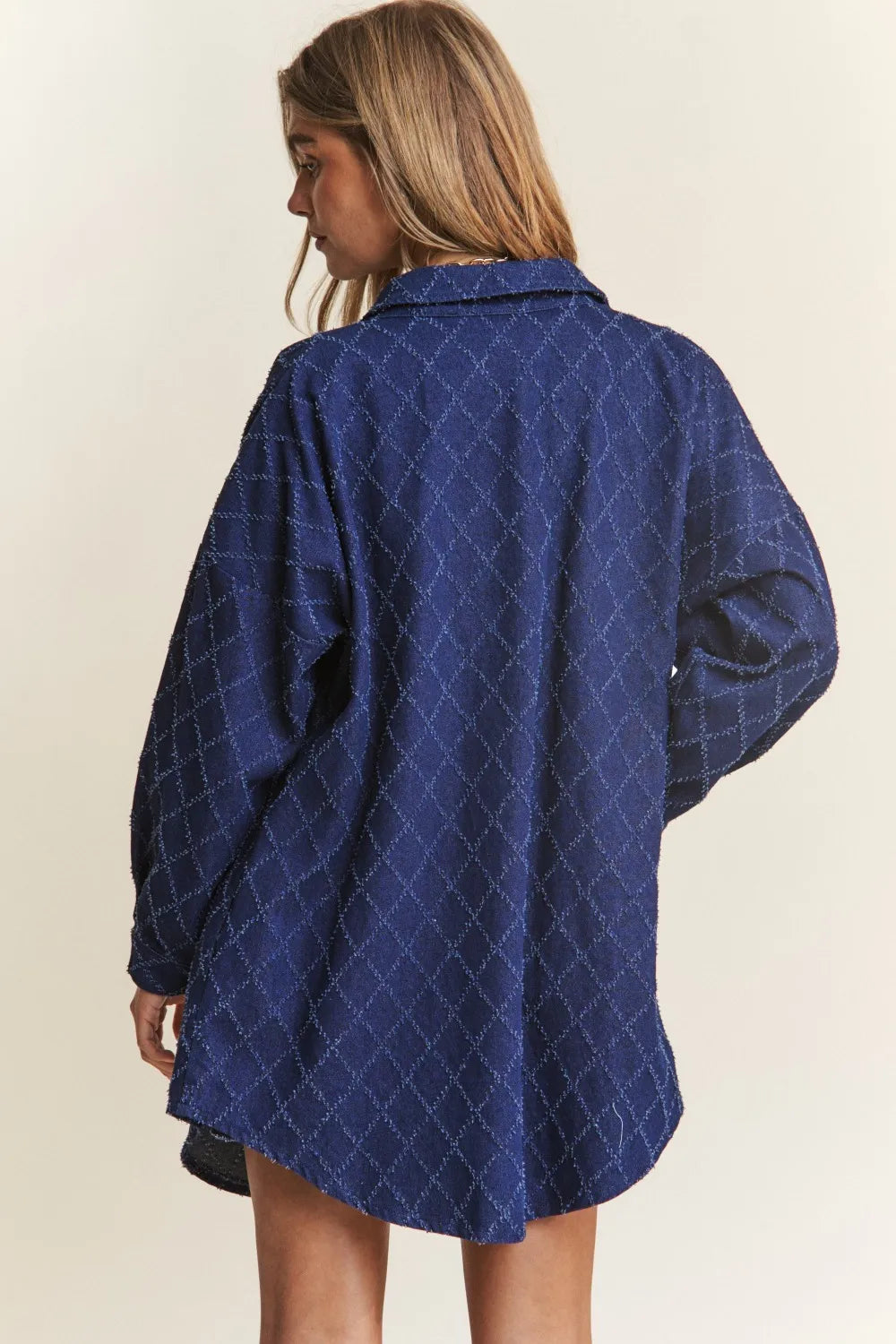 J.NNA Rhombus Stitched Button Up Denim Shacket Secondary image
