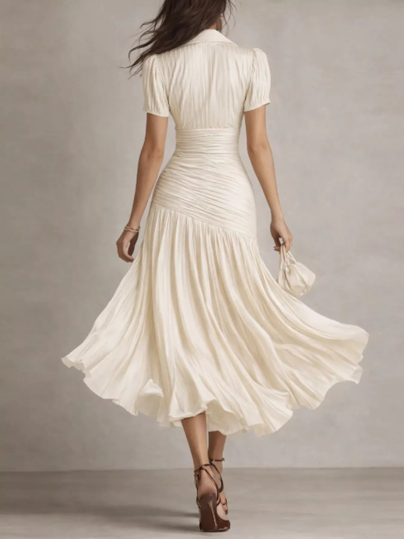Ruched Pleated Short Sleeve Midi Dress Secondary image