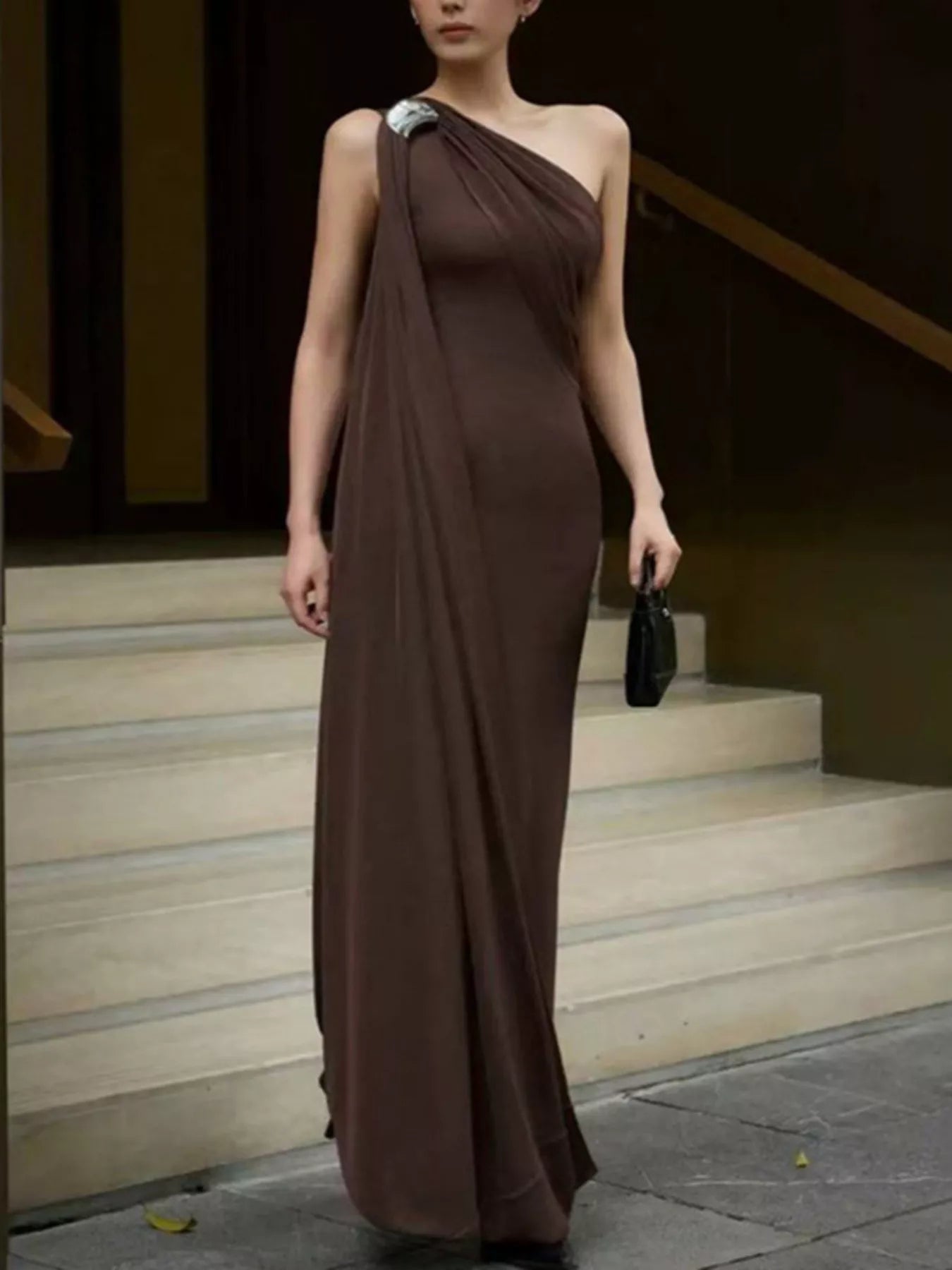 One-Shoulder Draped Maxi Dress Secondary image