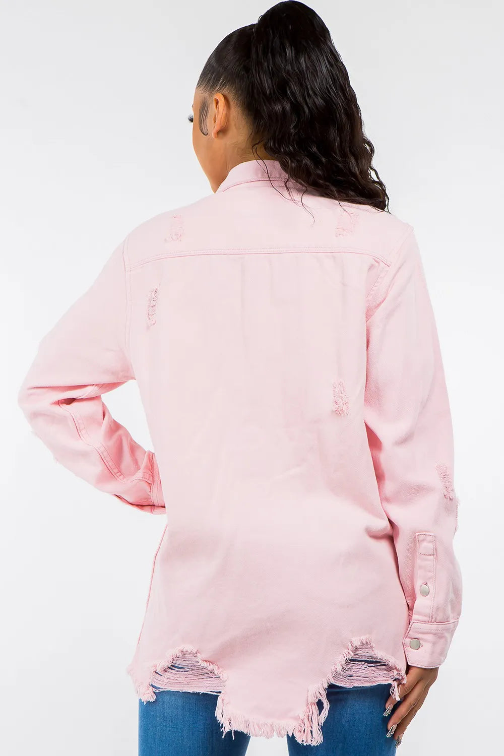 American Bazi Frayed Hem Distressed Denim Jacket Secondary image