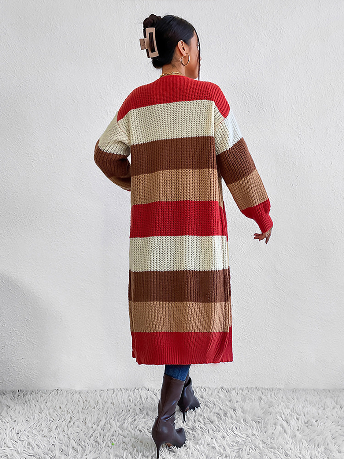 Color Block Open Front Longline Cardigan Secondary image