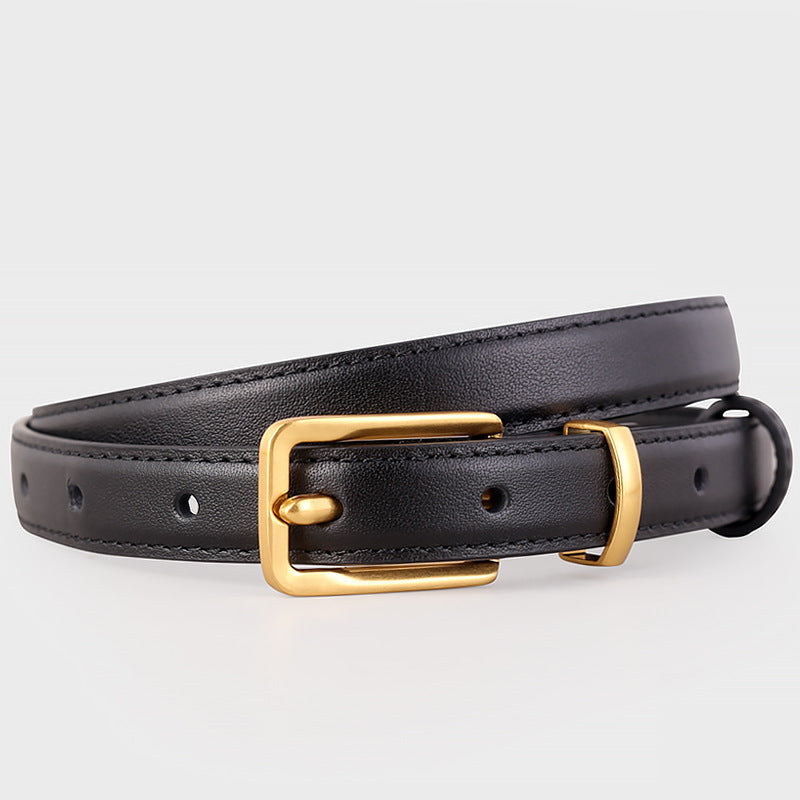 Leather Skinny Belt with Golden Buckle Secondary image