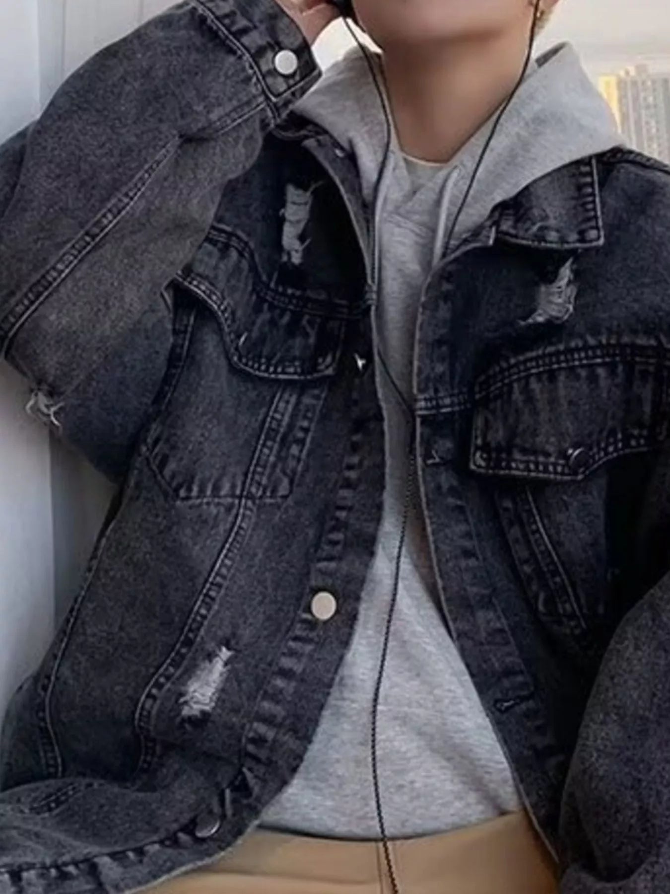 Men's Full Size Distressed Button Up Denim Jacket Plus Size Secondary image