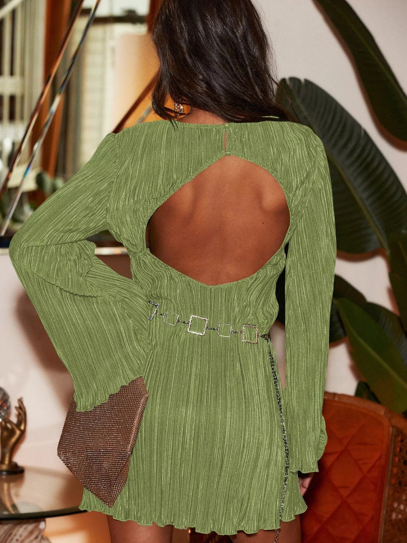 Cutout Back Flare Sleeve Dress Secondary image