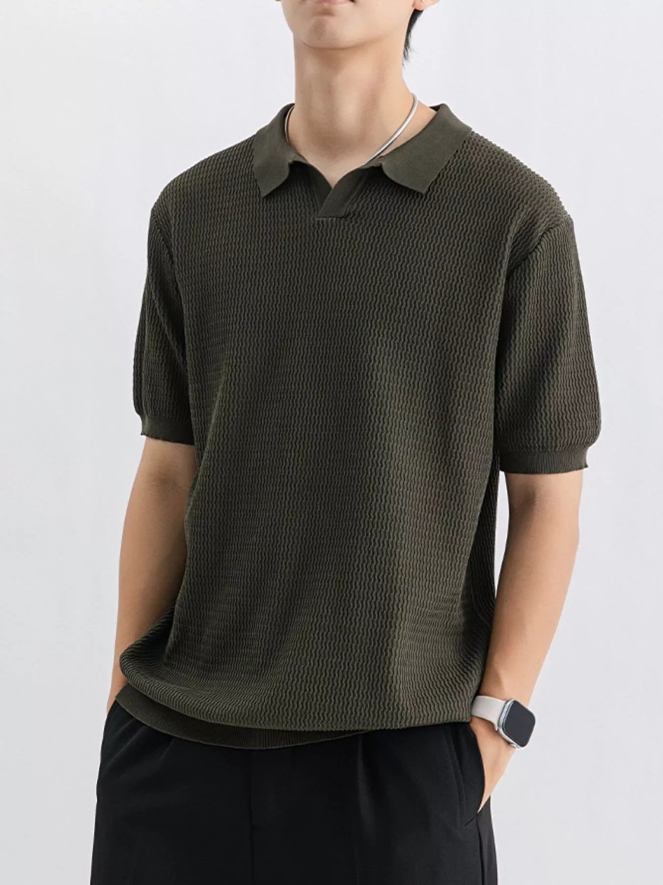Men's Plus Size Textured Knit Short Sleeve Polo Secondary image