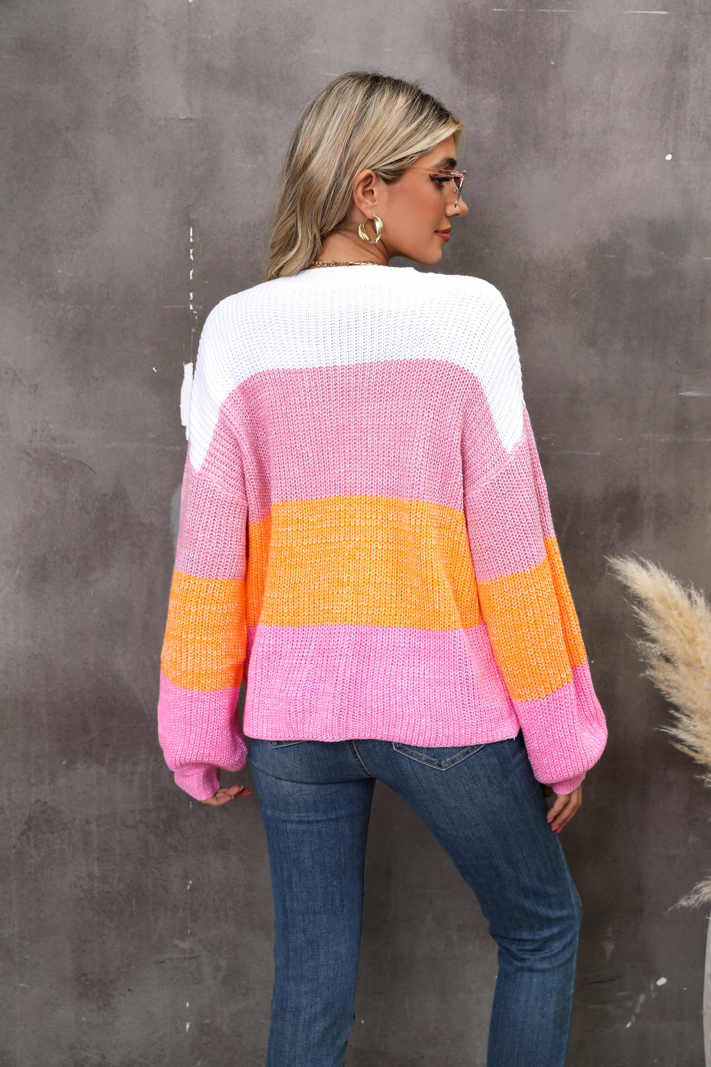 Angel Wings Color Block Round Neck Dropped Shoulder Sweater Secondary image