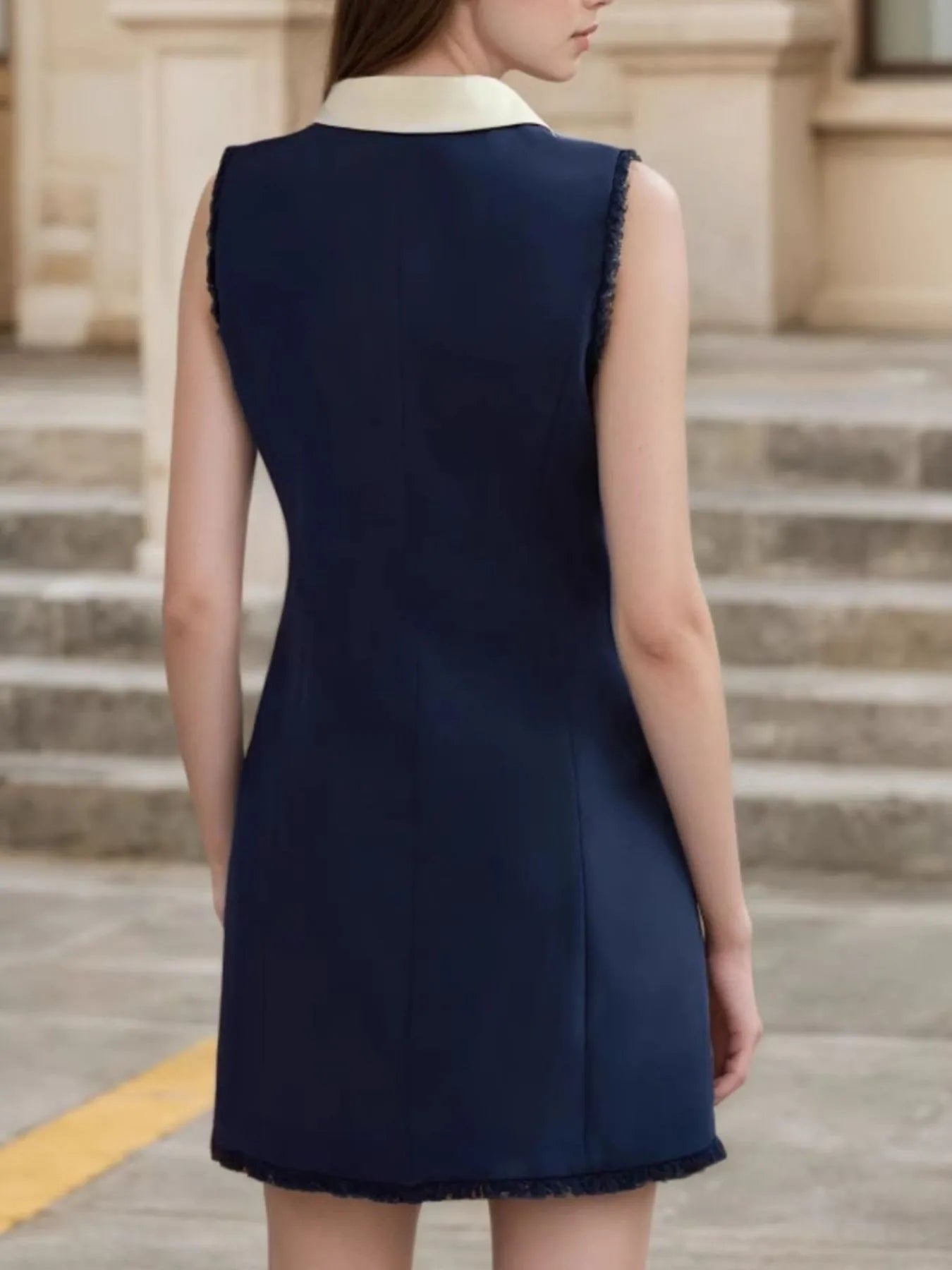 Contrast Collar Button-Front Sleeveless Mini Dress Secondary image