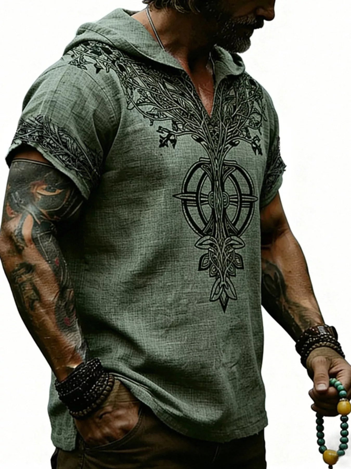 Men's Full Size Printed Hooded Short Sleeve Top Plus Size Secondary image