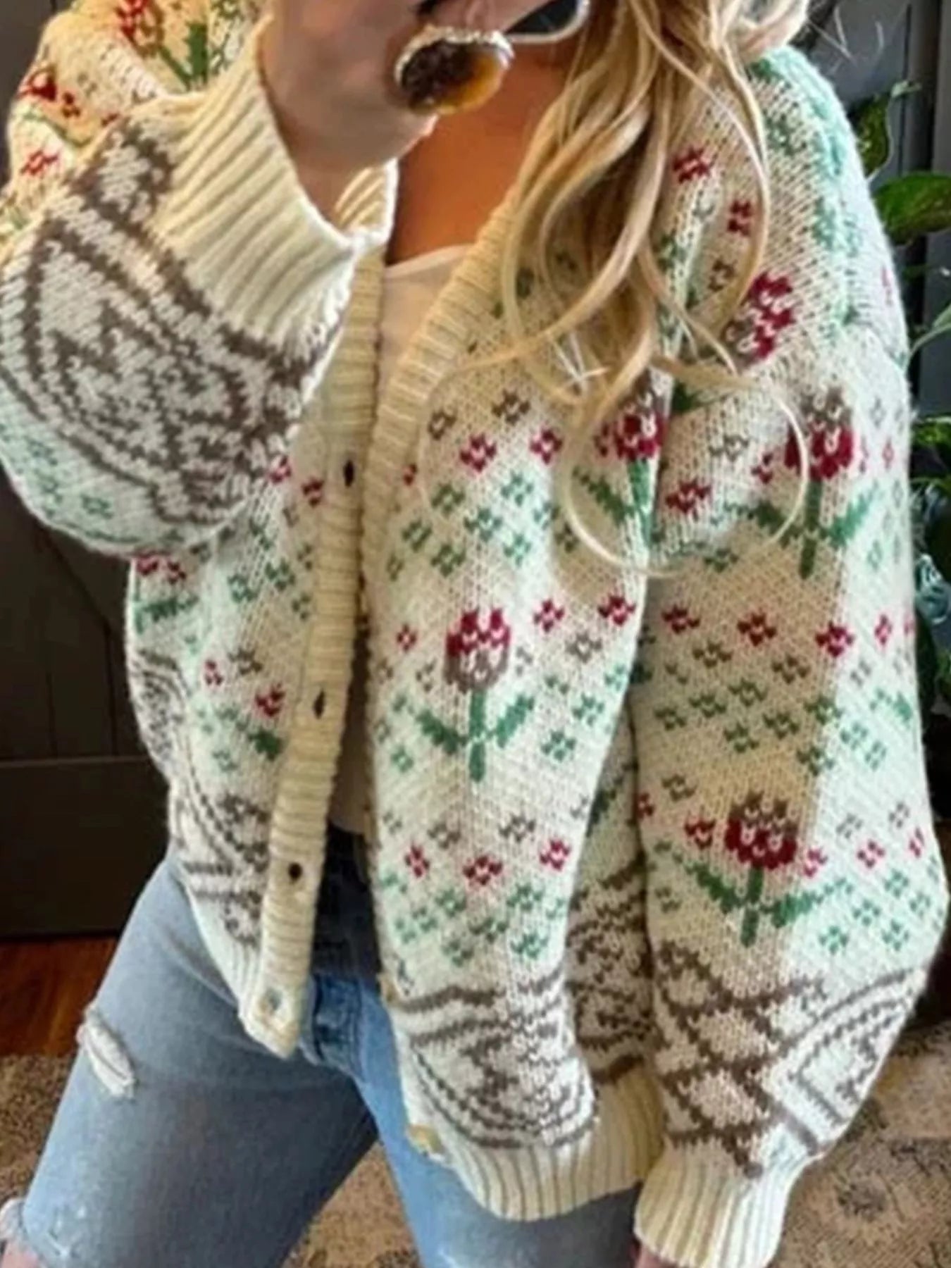 Floral Pattern Button-Up Cardigan Secondary image