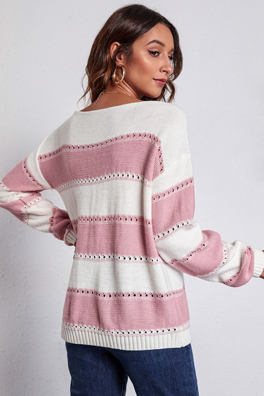 Striped Boat Neck Dropped Shoulder Sweater Secondary image