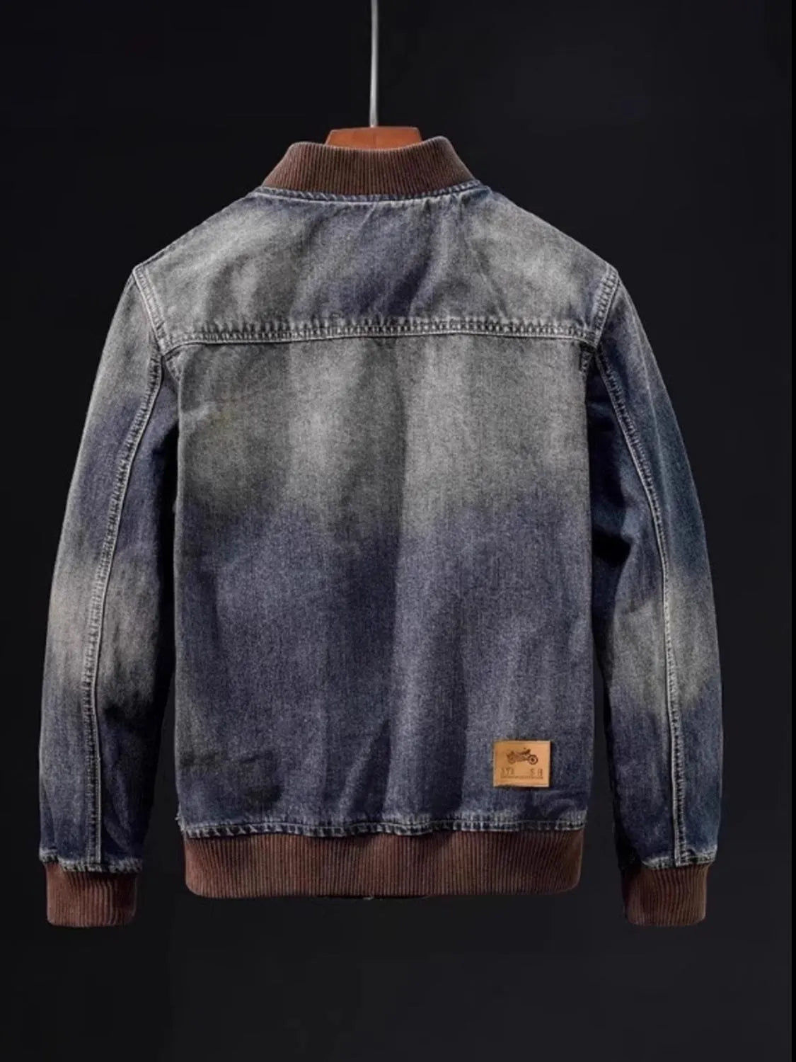 Men's Plus Size Button Up Washed Denim Bomber Jacket Secondary image