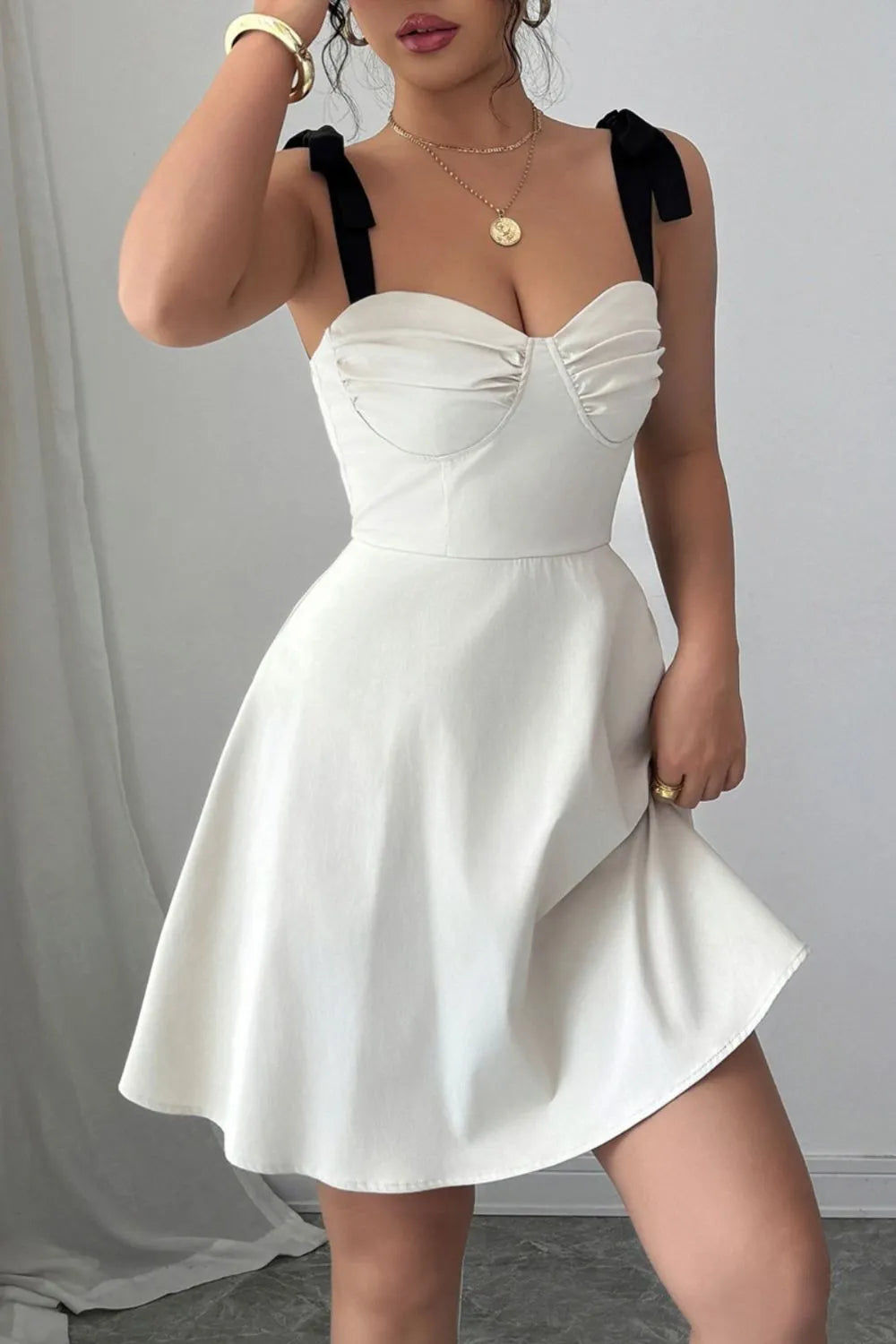 Sweetheart Neck Tie Shoulder Dress Secondary image