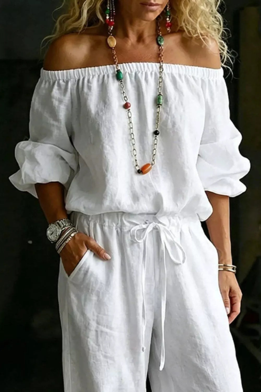 Full Size Off-Shoulder Top and Pants Set Plus Size Secondary image