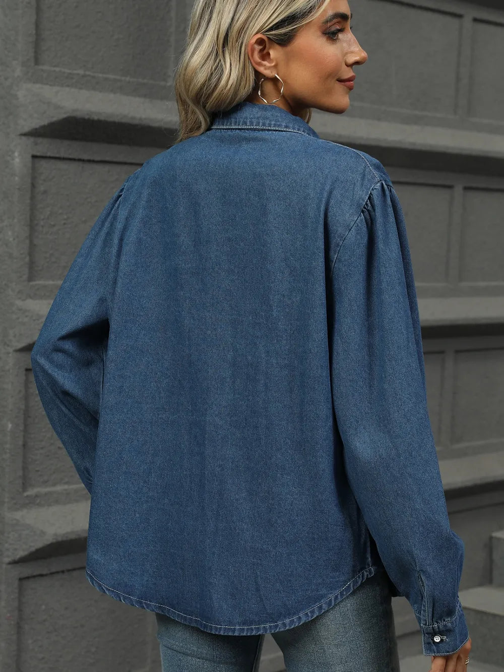 Button Down Collared Neck Long Sleeve Denim Top Secondary image