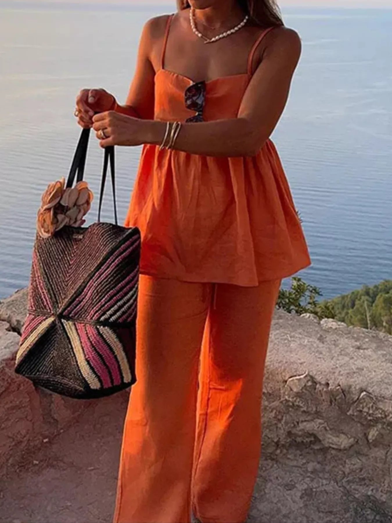Square Neck Cami and Wide Leg Pants Set Secondary image