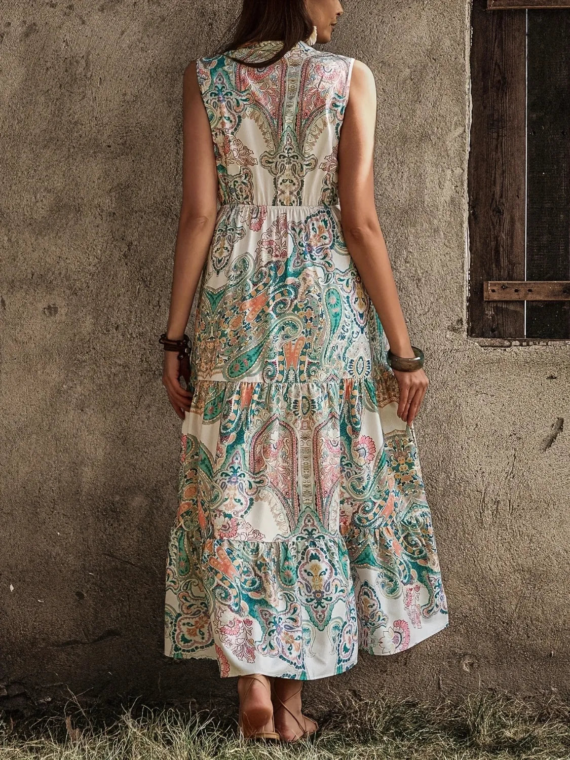 Printed Notched Sleeveless Dress Secondary image