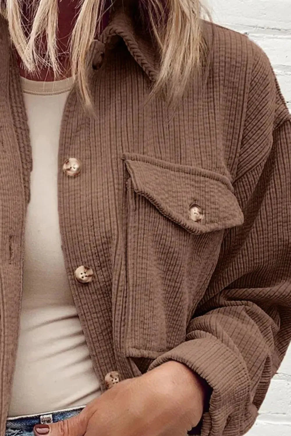 Pocketed Button Up Dropped Shoulder Shacket Secondary image