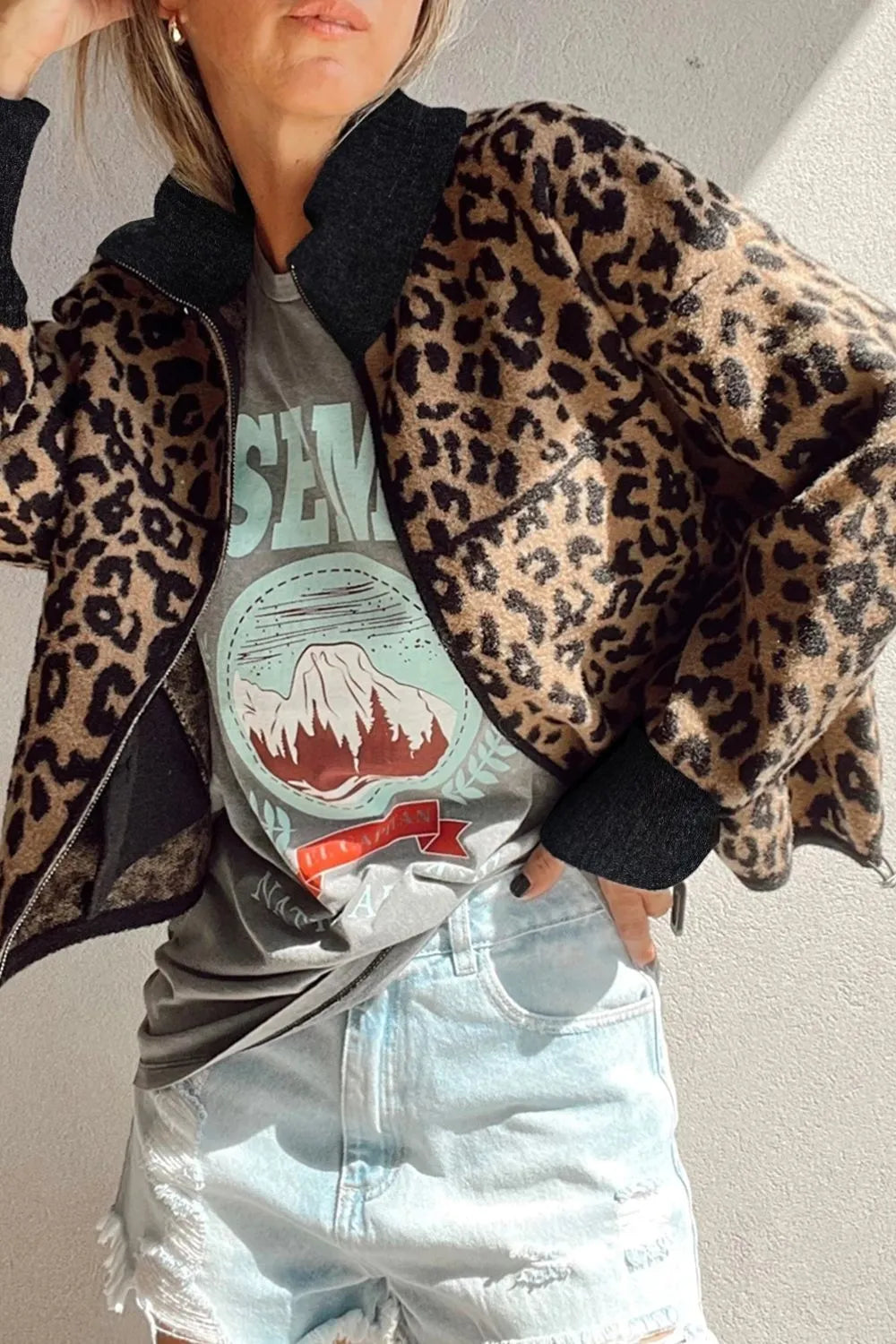 Leopard Zip Up Long Sleeve Jacket Secondary image