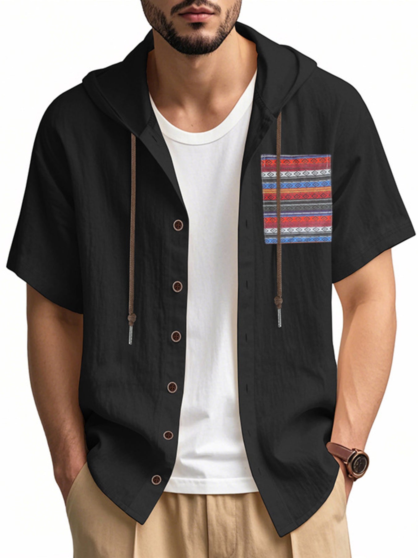 Men's Full Size Casual Hooded Short Sleeve Shirt Plus Size Secondary image