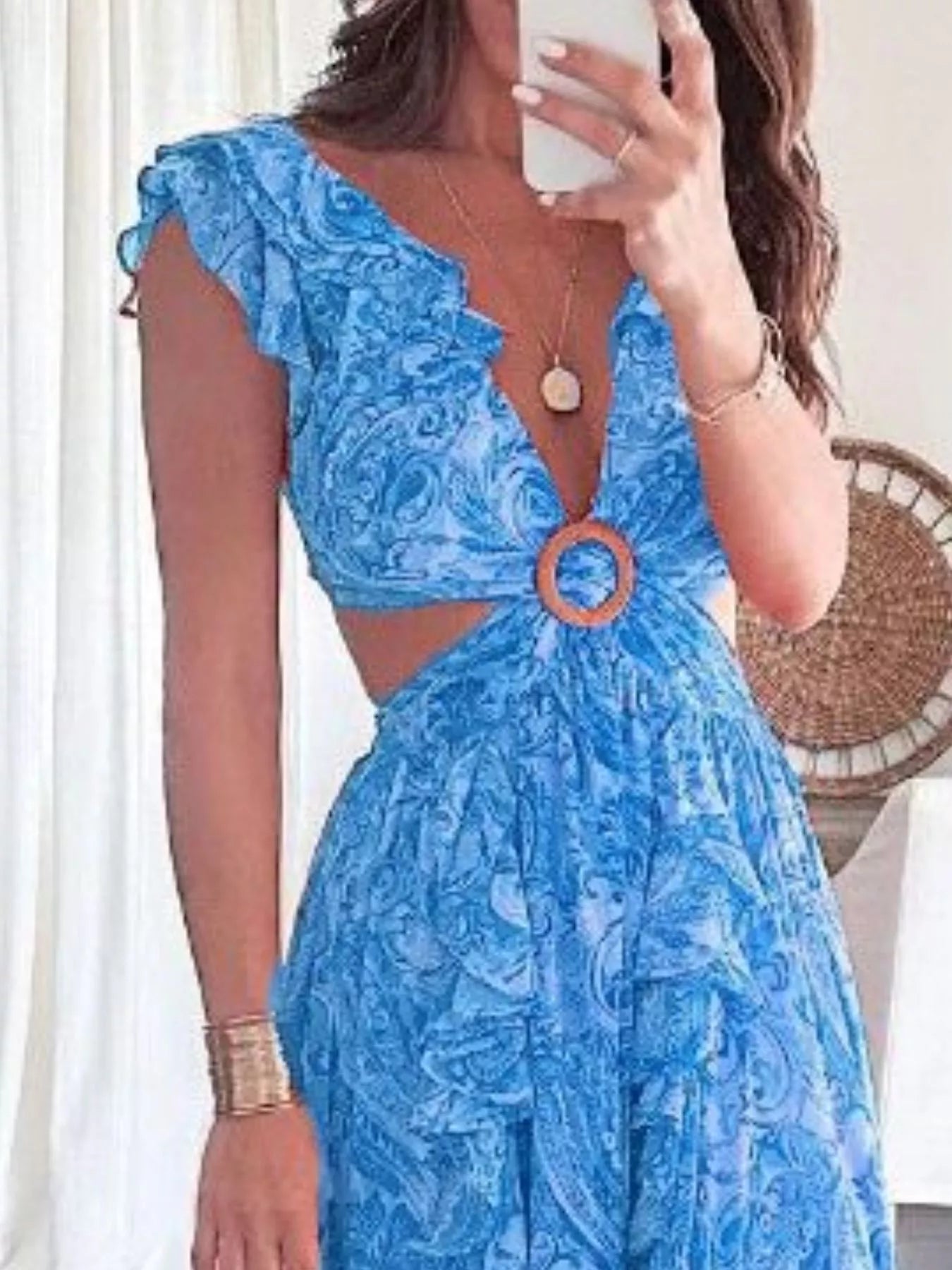 Full Size Ruffled Cutout V-Neck Maxi Dress Plus Size Secondary image
