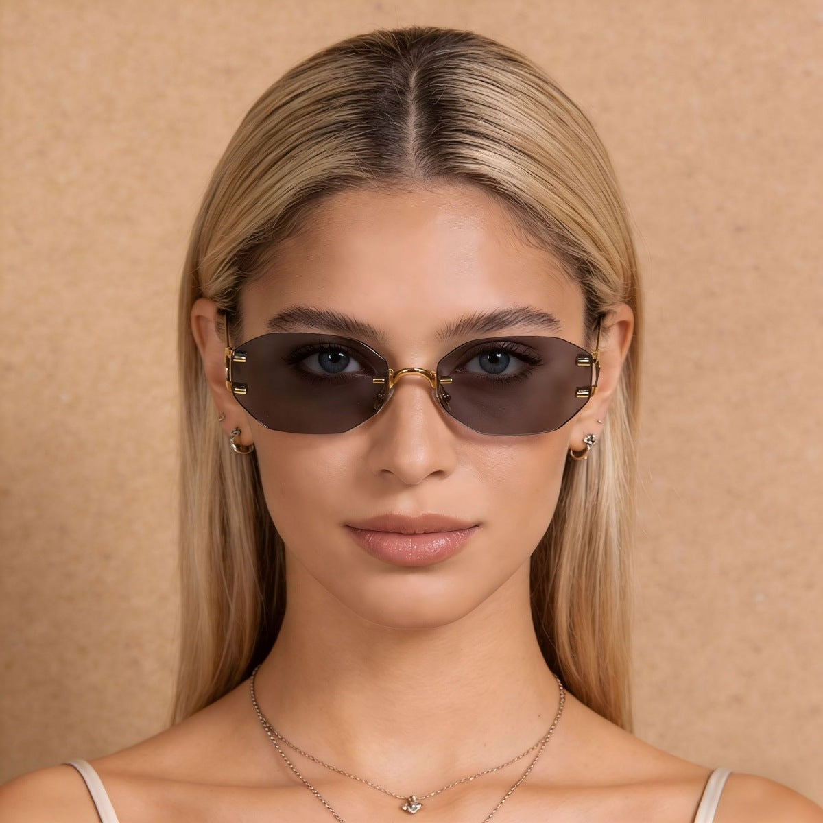 Rimless Oval Sunglasses with Gold Frame Secondary image