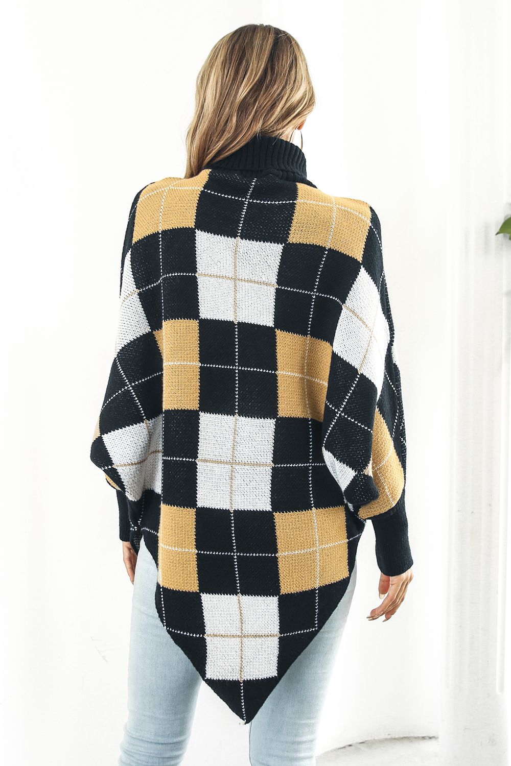 Plaid Turtleneck Dolman Sleeve Poncho Secondary image