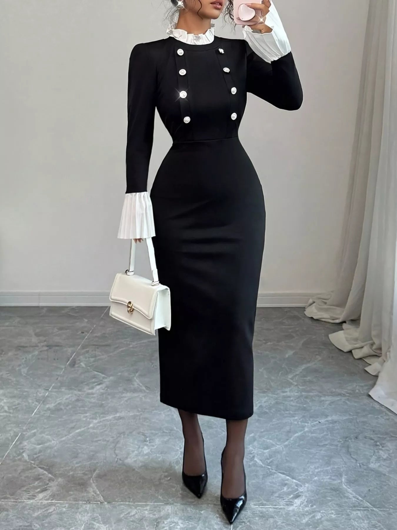 Two Tone Long Sleeve Midi Dress Secondary image