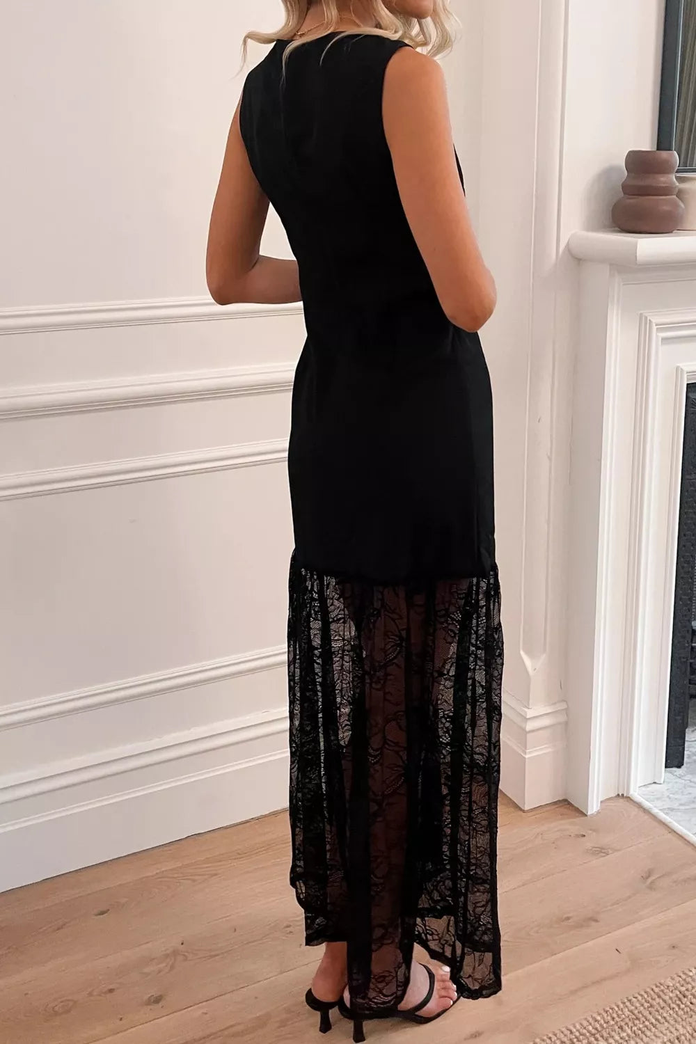 Sleeveless Sheer Floral Lace Patchwork Maxi Dress Secondary image