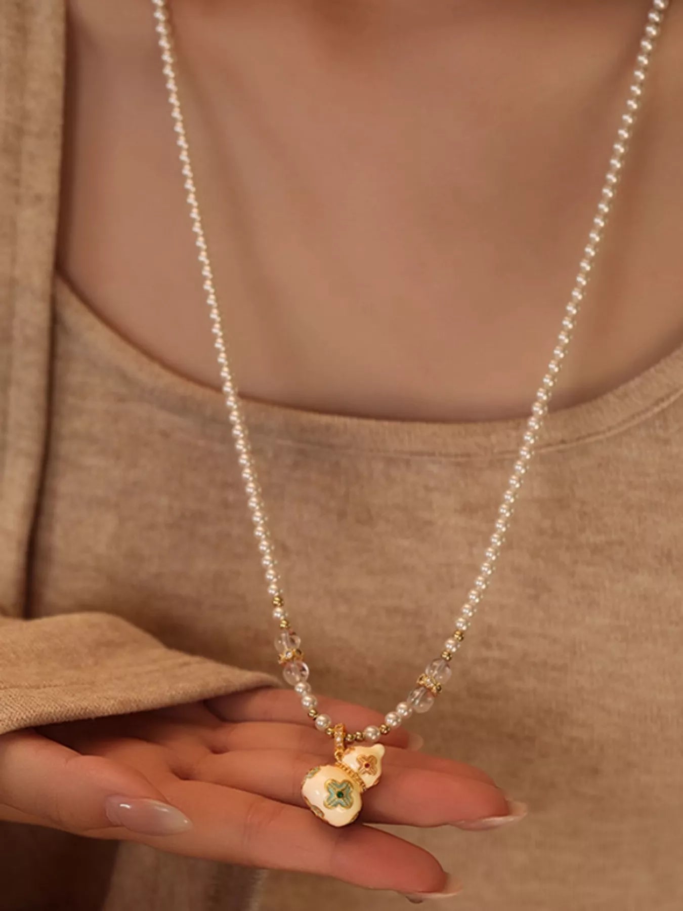 18K Gold-Plated Gourd Pendant Necklace Secondary image