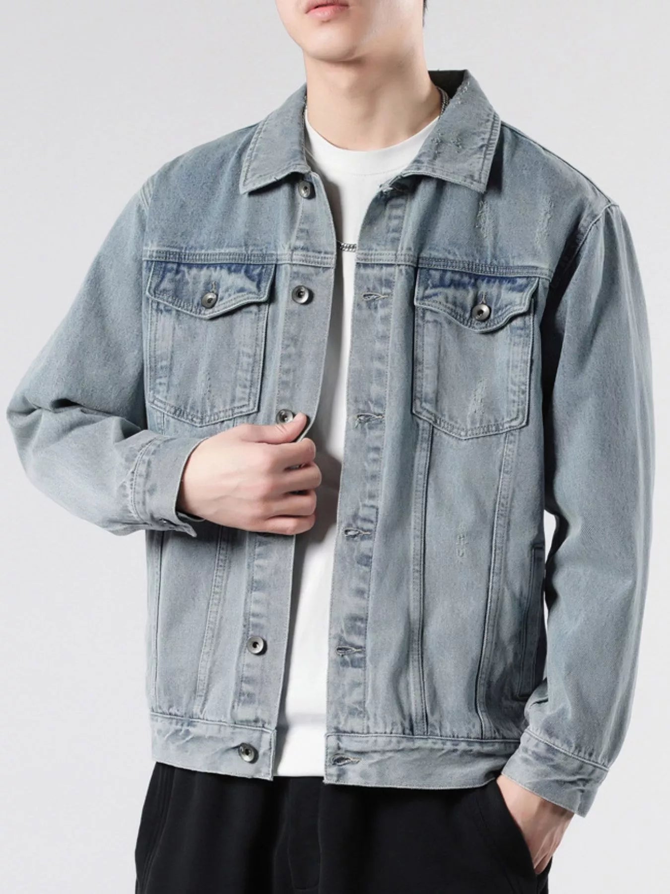 Men's Plus Size Vintage Wash Button Up Denim Jacket Secondary image