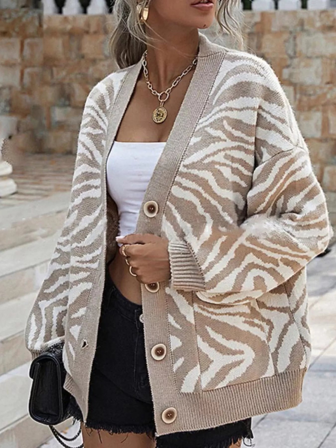 Zebra Print Button Up Cardigan Secondary image