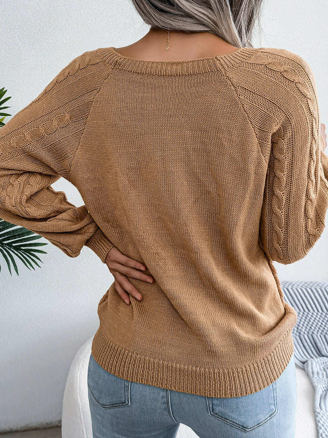 Decorative Button Cable-Knit Sweater Secondary image