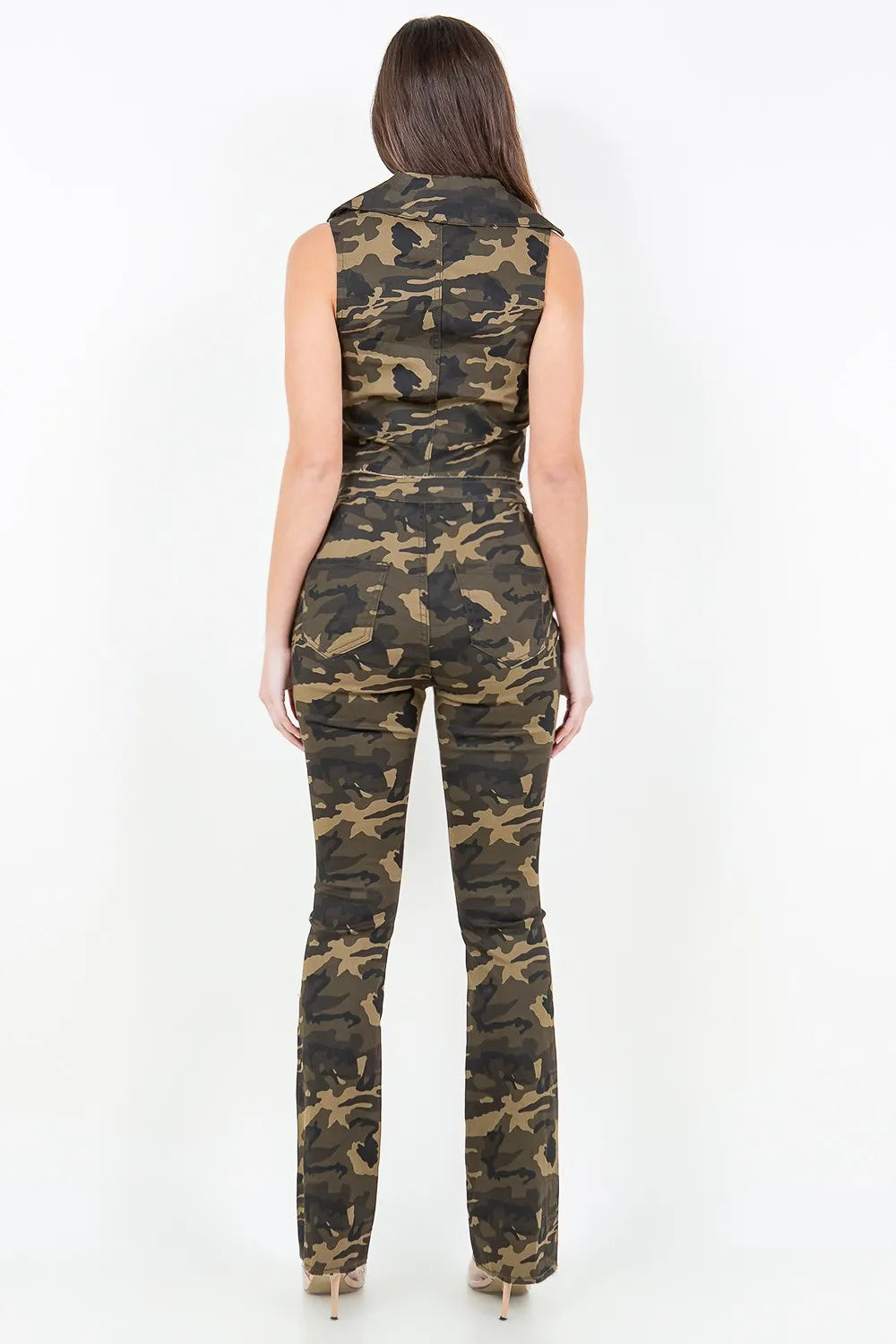 American Bazi V-Cut Ruched Camo Flare Pants Secondary image