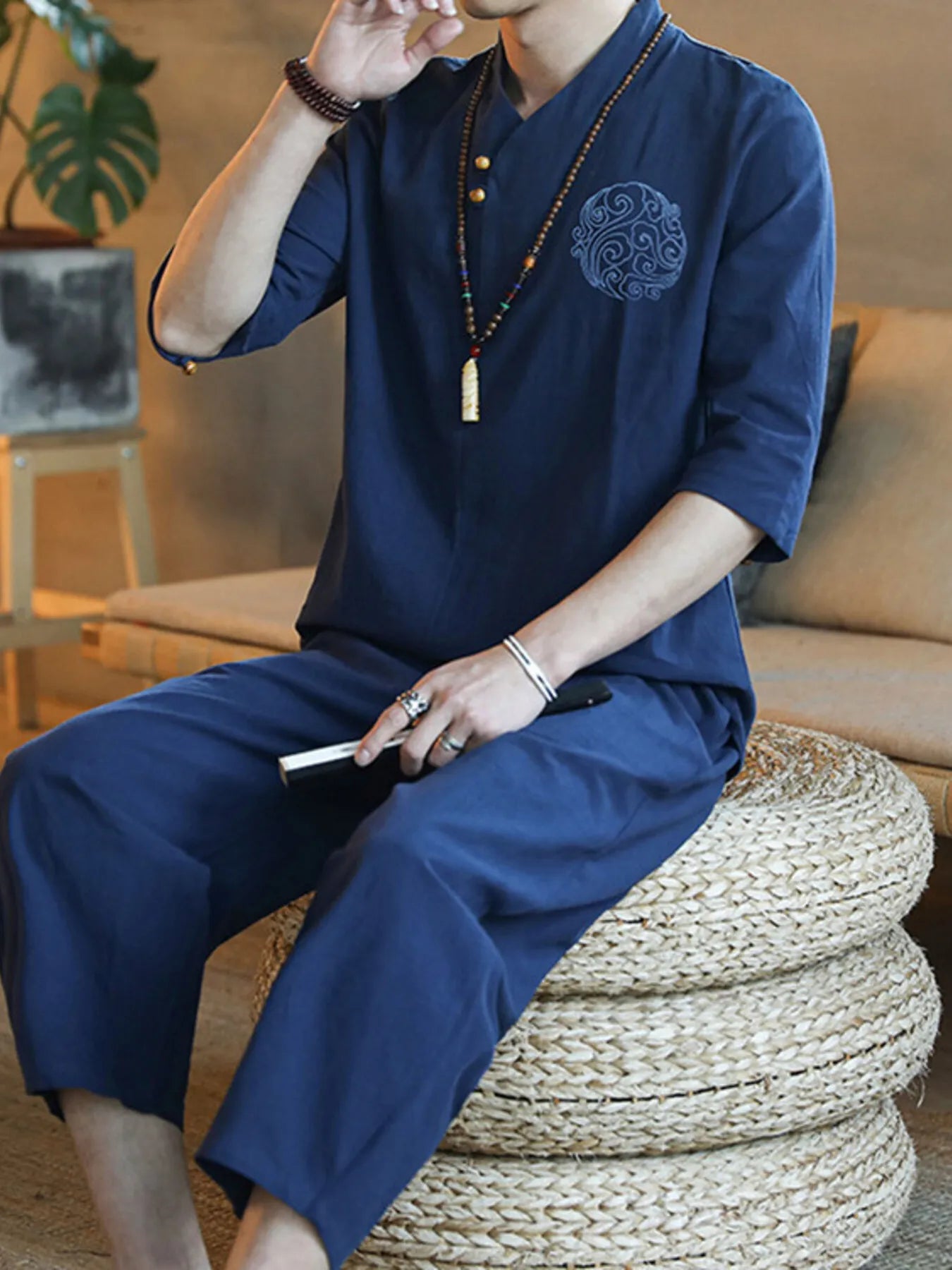 Men's Plus Size 3/4 Sleeve Top and Pants Set Secondary image
