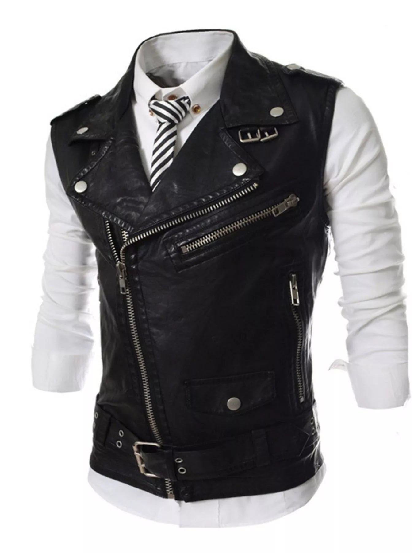 Men's Plus Size Asymmetrical Zipper Adjustable Belt Buckle Vest Secondary image