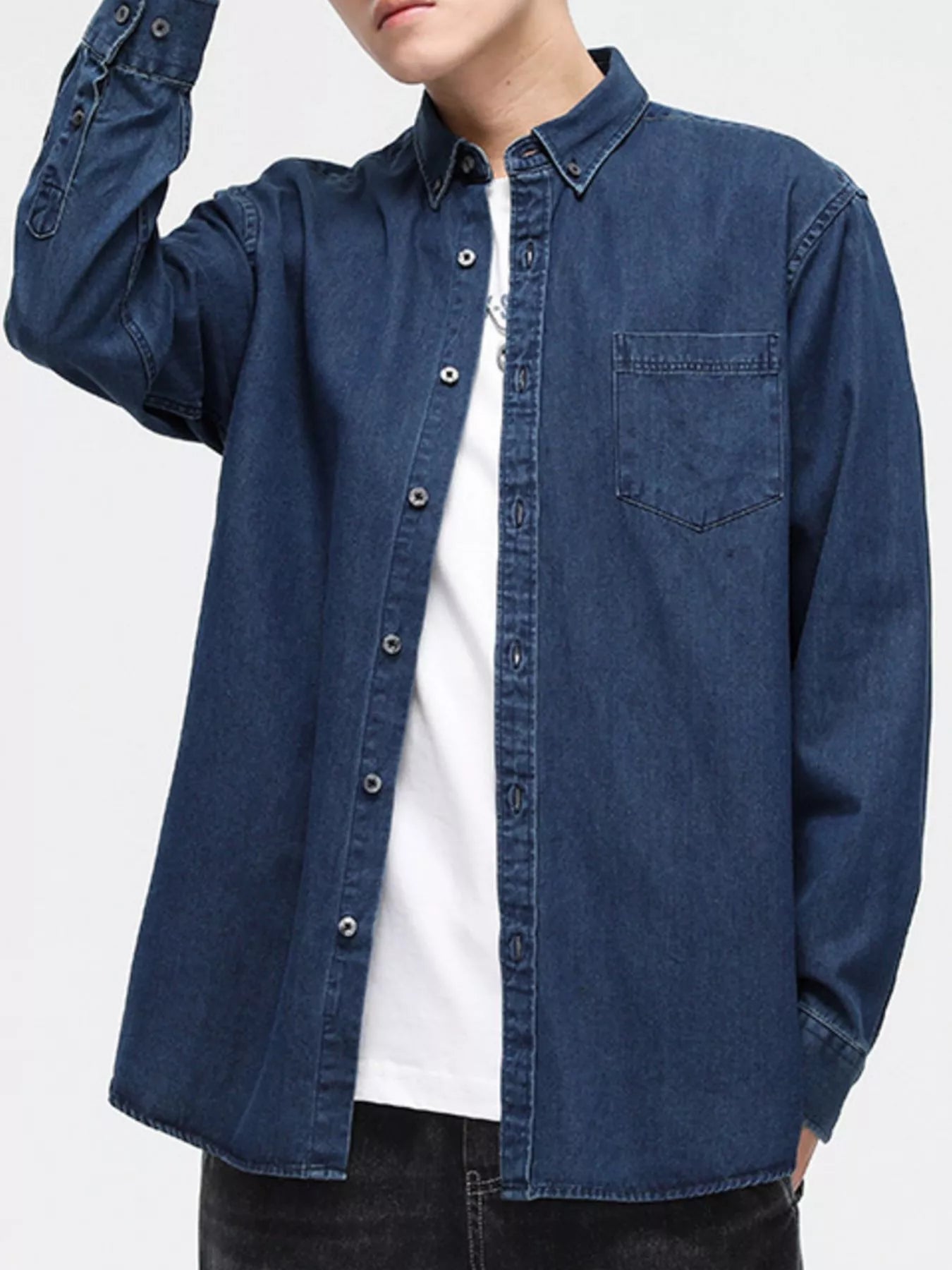 Men's Full Size Button-Down Denim Shirt Plus Size Secondary image