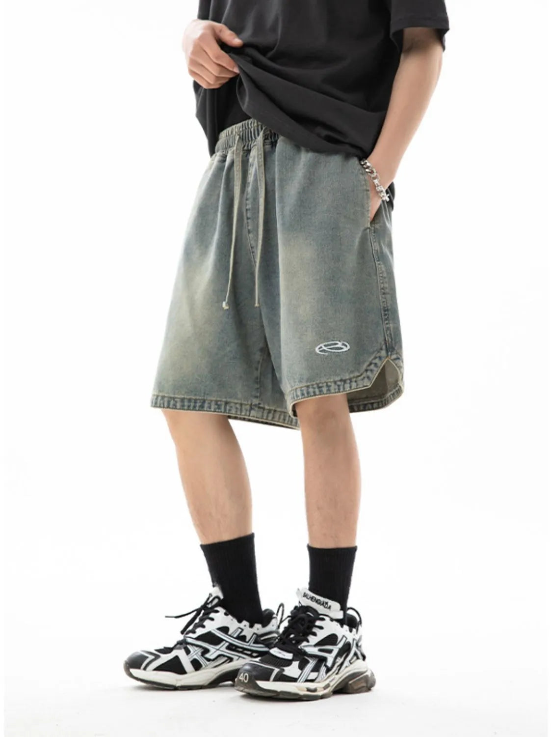 Men's Plus Size Drawstring Denim Shorts Secondary image