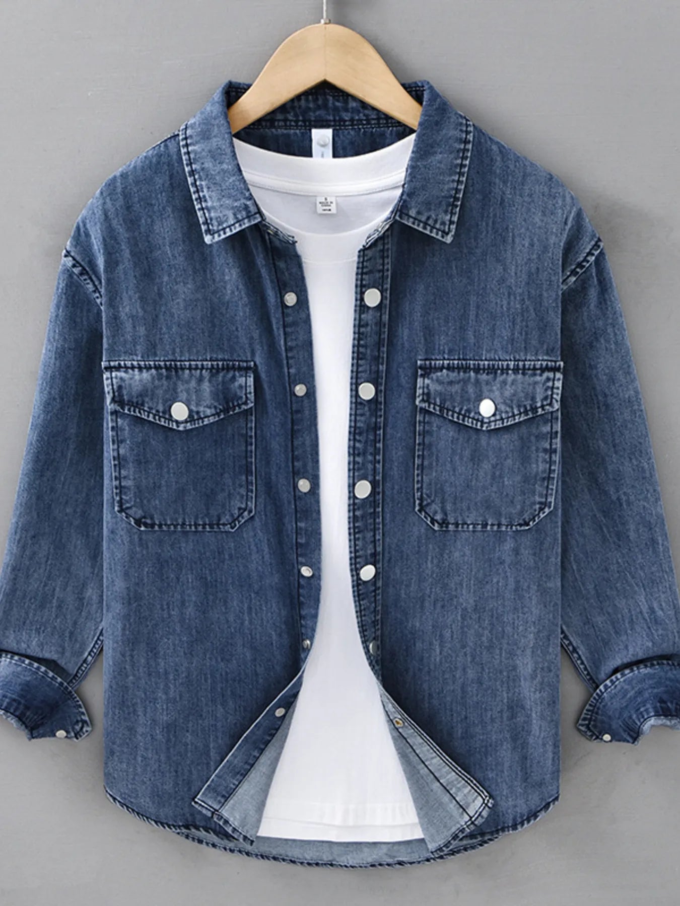 Men's Plus Size Button Up Long Sleeve Denim Shirt Secondary image