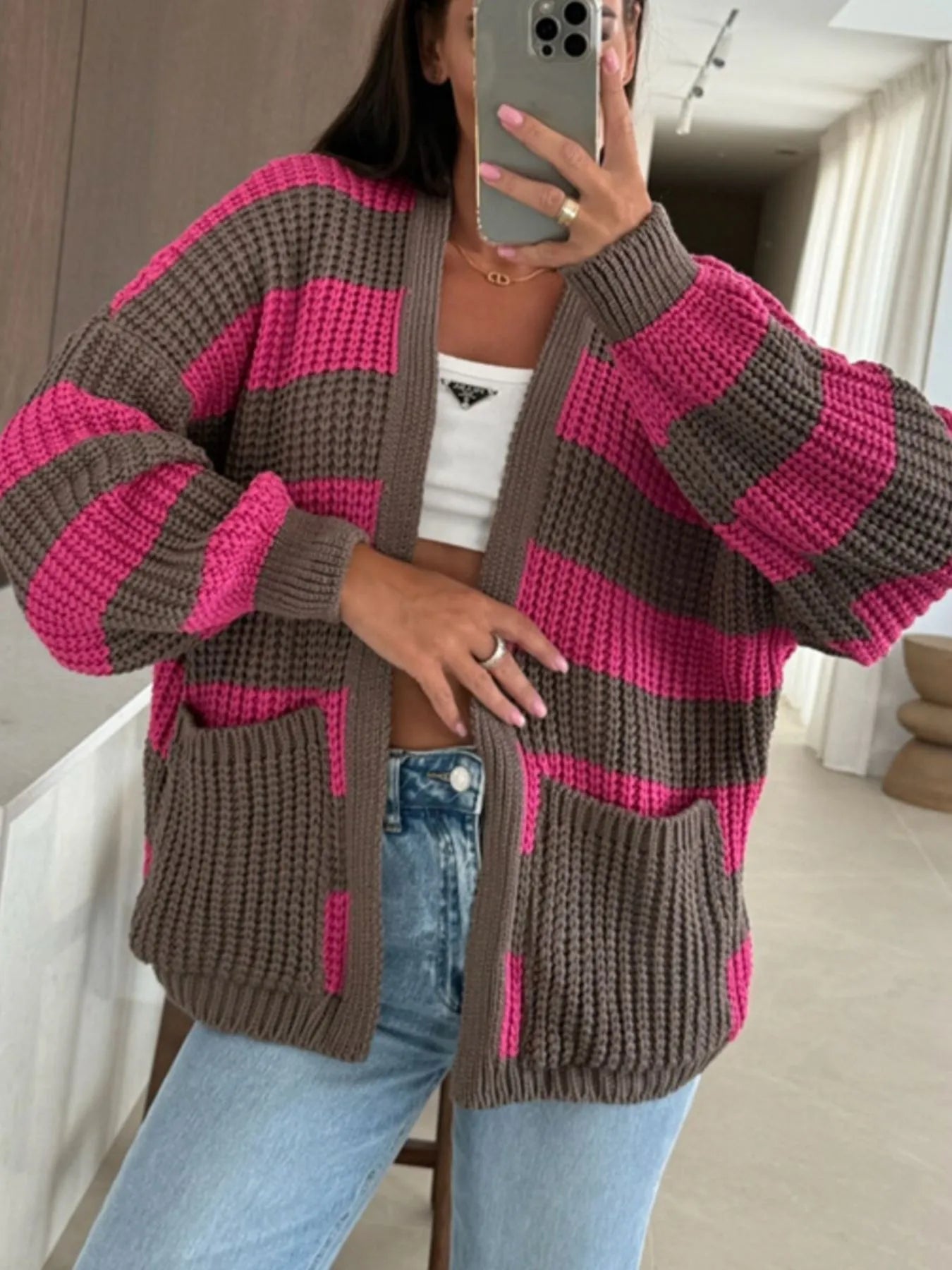 Striped Open Front Long Sleeve Cardigan Secondary image
