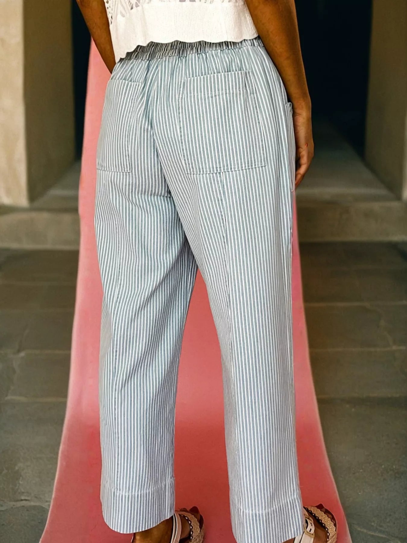 Stripe Mid Rise Drawstring Waist Jeans Secondary image