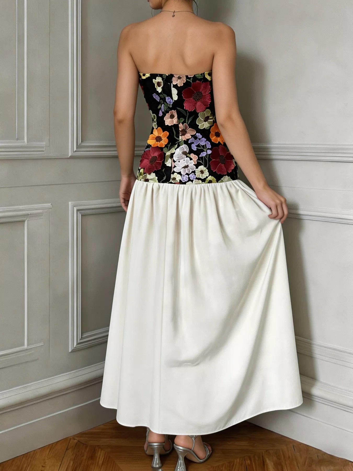 Floral Embroidered Tube Maxi Dress Secondary image
