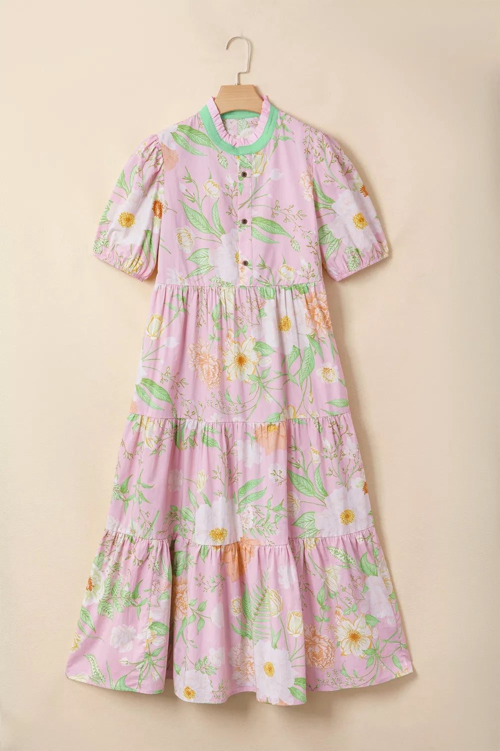 Floral Print Short Puff Sleeve High Waist Tiered Dress Secondary image
