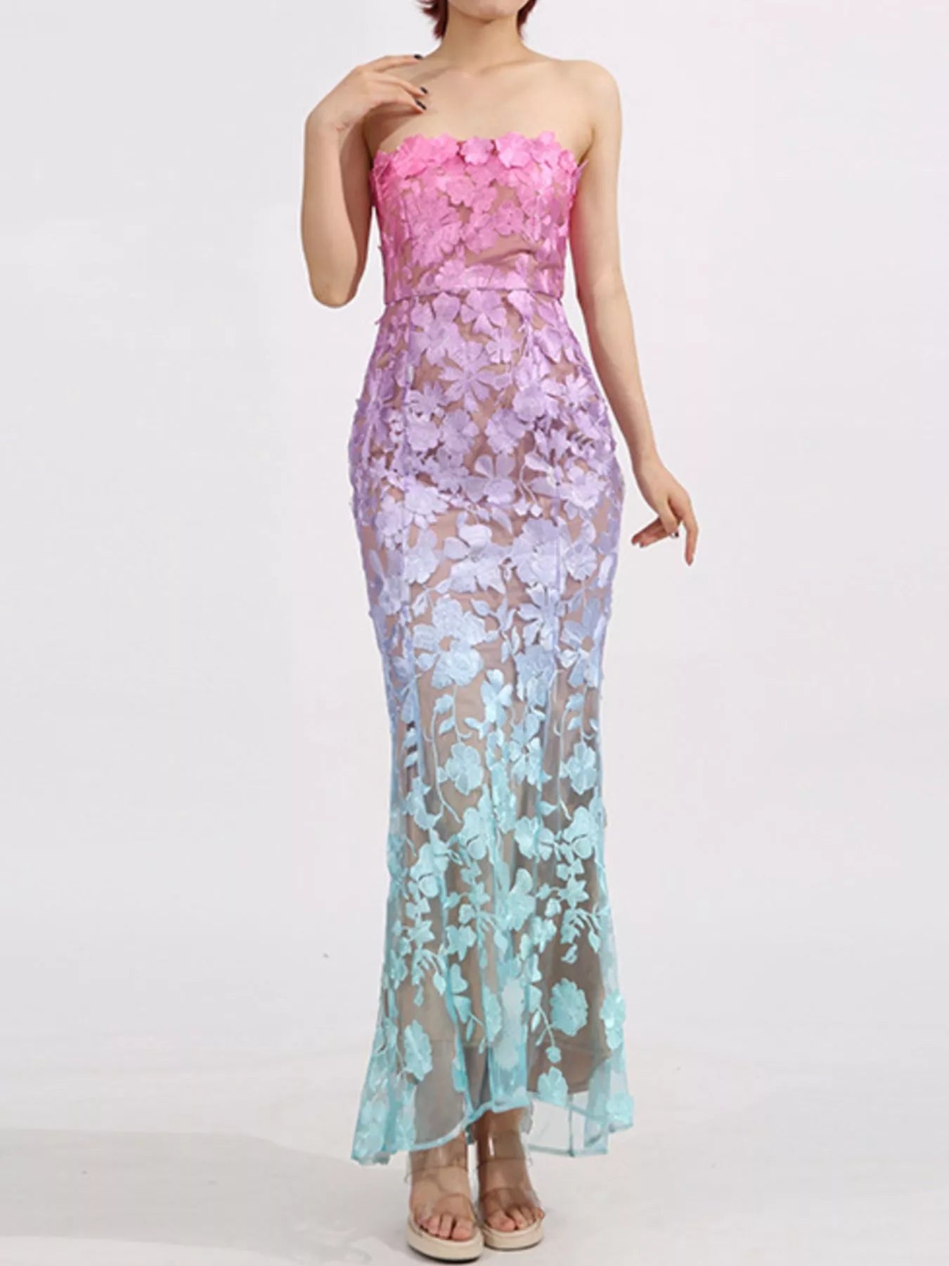 Floral Embroidered Tube Maxi Dress Secondary image