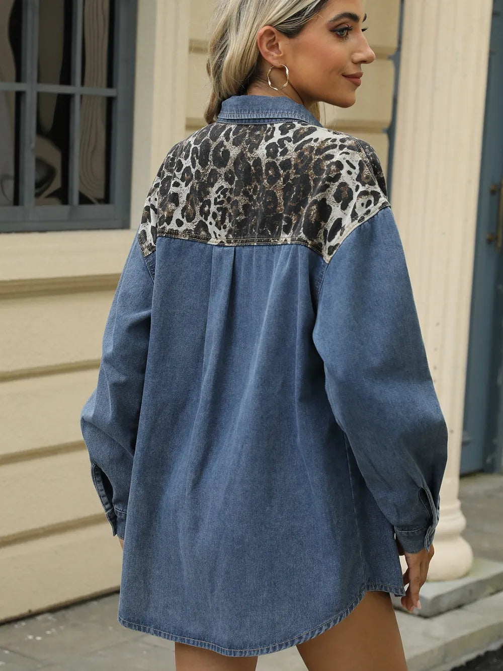Leopard Button Up Long Sleeve Denim Jacket Secondary image