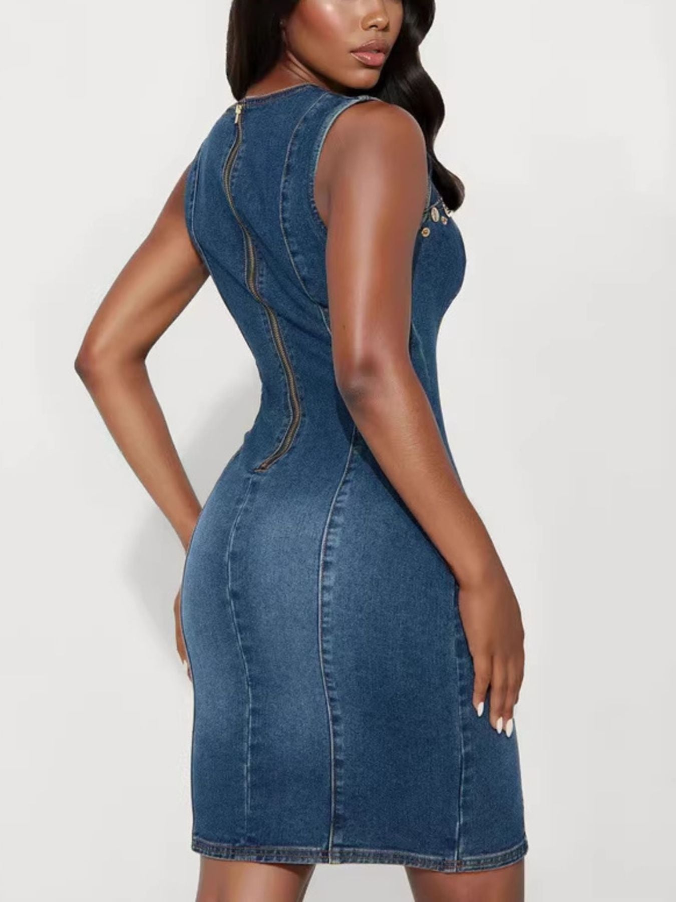 Embellished Cutout Sleeveless Denim Dress Secondary image