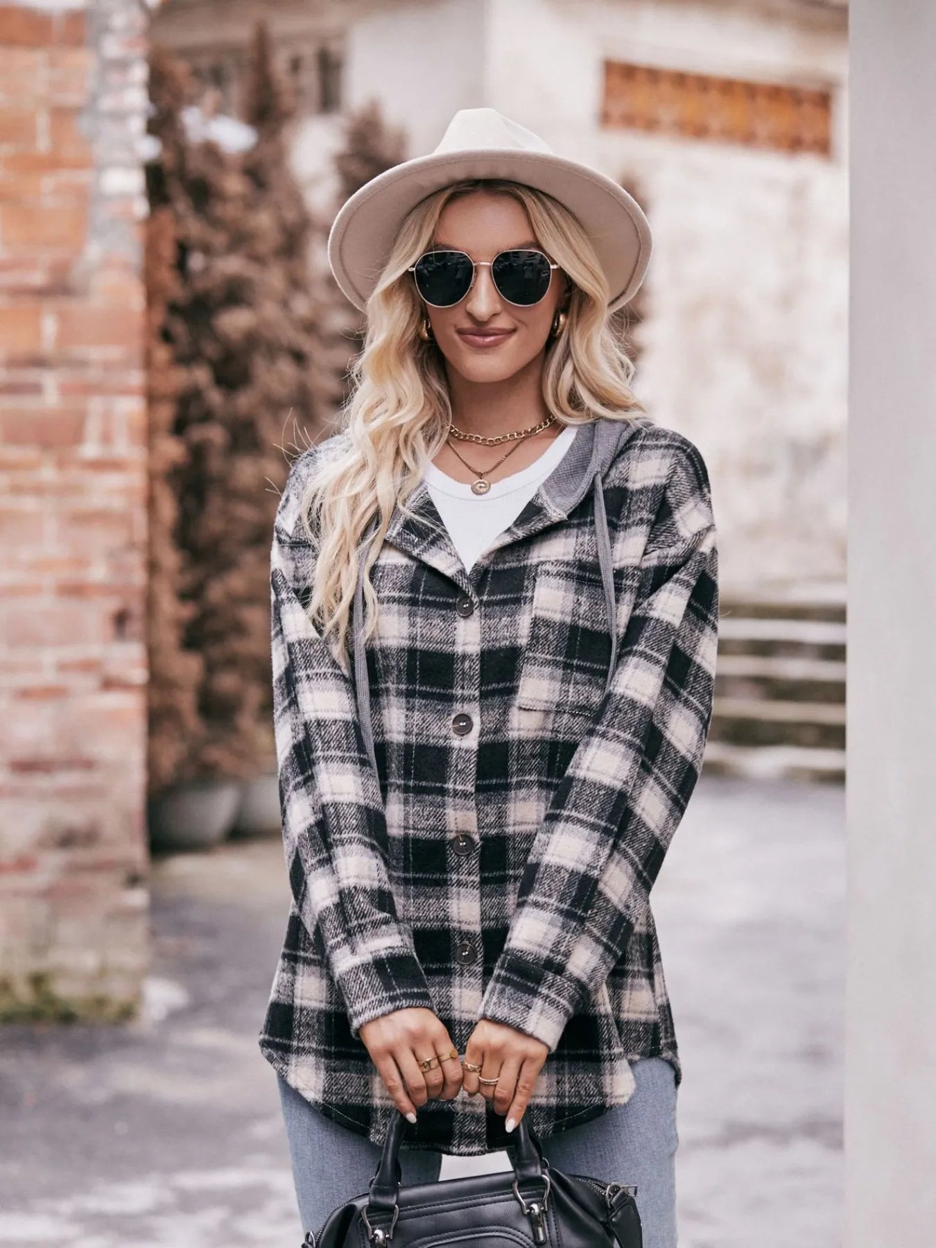 Oversized Plaid Button Up Shacket Secondary image