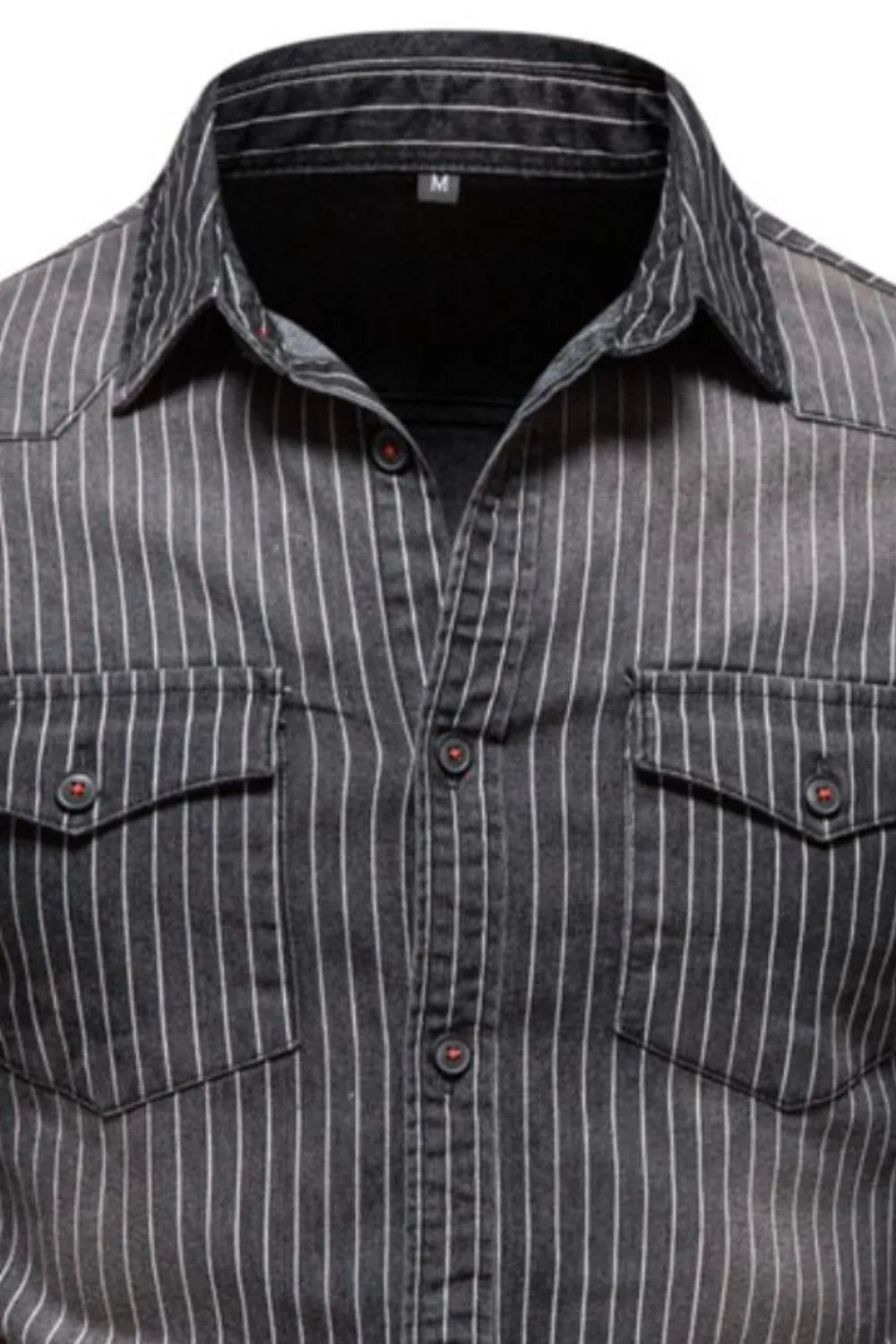 Men's Striped Collared Neck Button Down Denim Shirt Secondary image