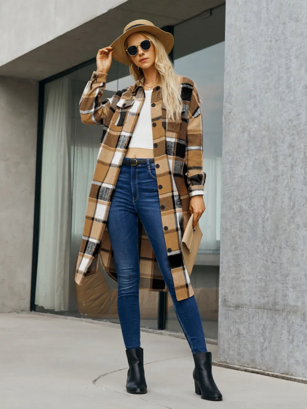 Plaid Pocketed Button Up Trench Coat Secondary image