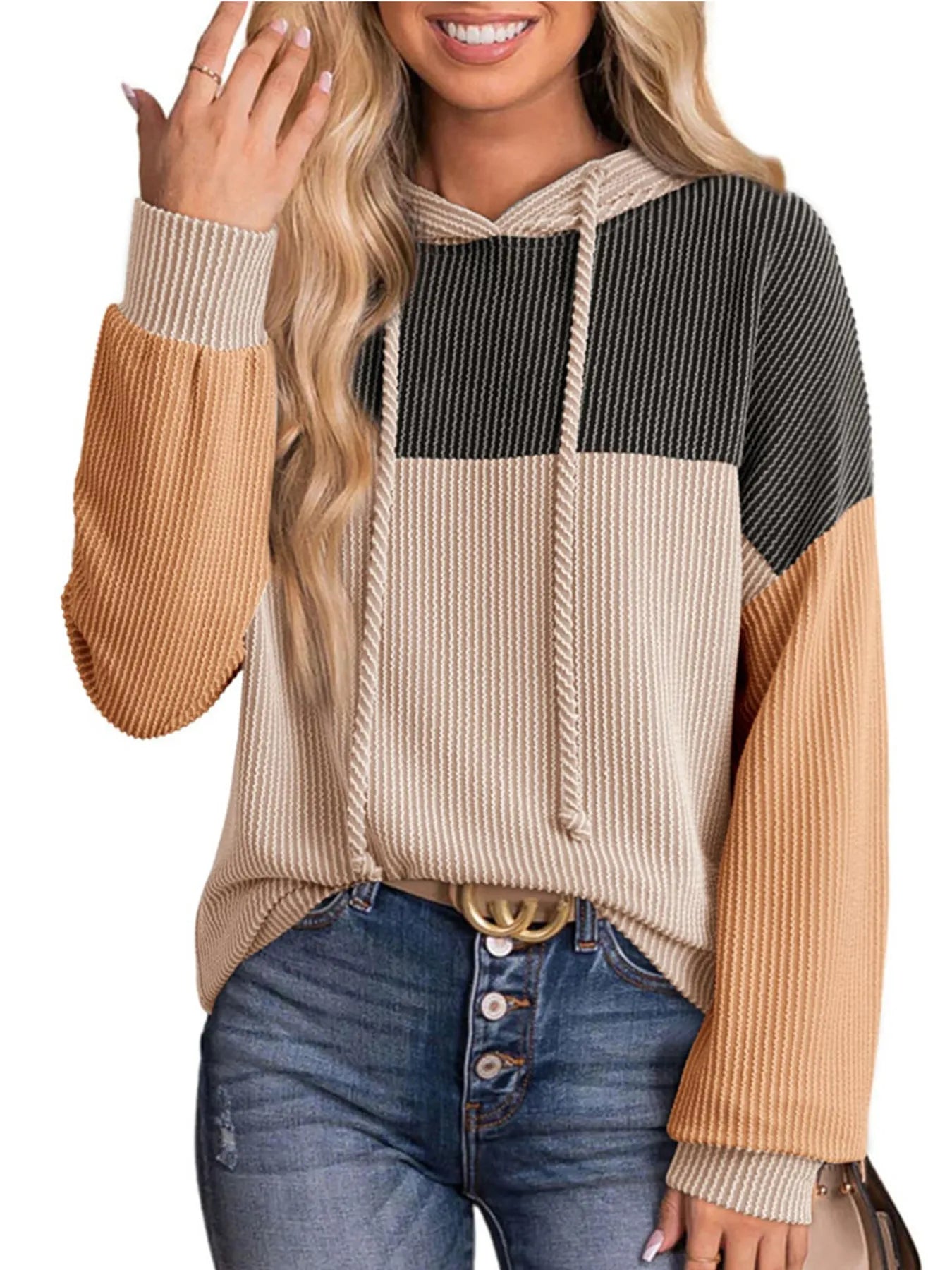 Drawstring Color Block Long Sleeve Hoodie Secondary image